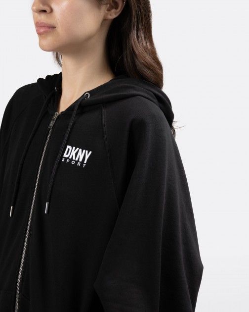 DKNY Sport Women's Asymmetrical Hooded Scuba Jacket XL Black Logo