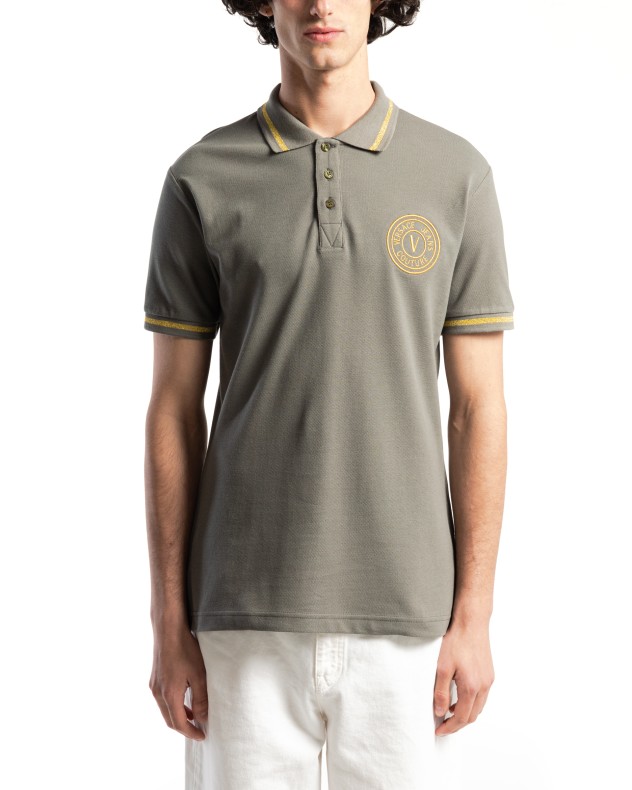 Polo em algodo piquet Versace Jeans Couture