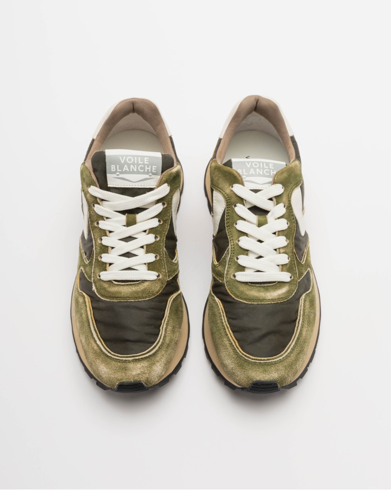 Sneakers Homme VOILE BLANCHE - Couleur Army Green/olive - Cuir/tissu, Semelle Caoutchouc - Neuves Avec Boîte