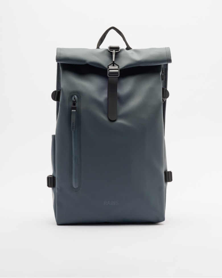 rains blue backpack Custom MSN Bag | Corporate Gifts it features a rolltop opening with a zip fastening for added security Rains carabiner-fastening flap-top Backpack |